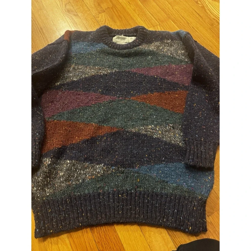 Vtg Heritage Ireland Men's Colorblock Sweater Intarsia Wool Heavy Fisherman L